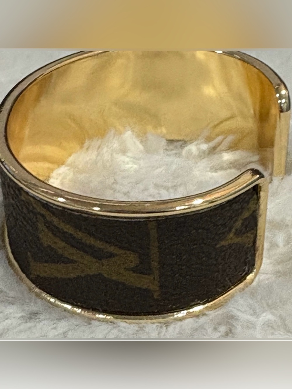 Gold-Tone Black Wide Cuff Bracelet with Subtle Pattern